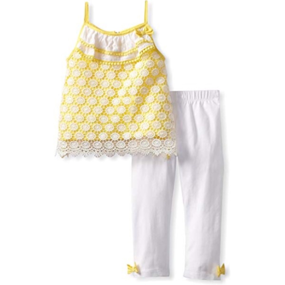 MUDPIE yellow Crochet tunic Legging set 12-18 mos - Picture 1 of 8